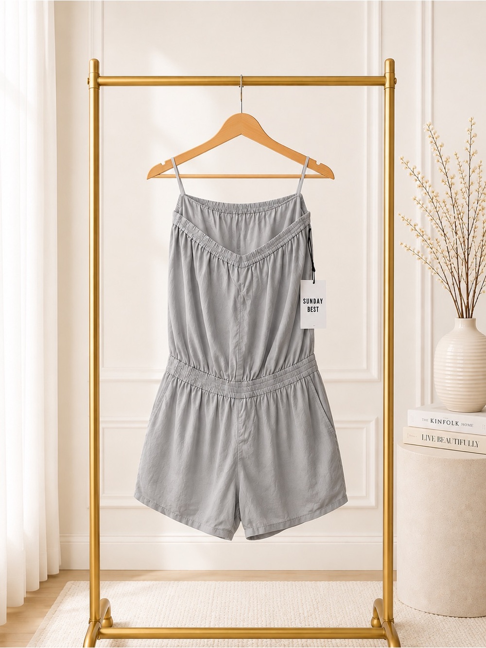 🔴 Sunday Best Light Blue Strapless Romper with Elastic Waist